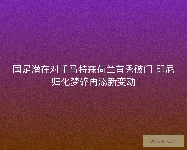 国足潜在对手马特森荷兰首秀破门 印尼归化梦碎再添新变动